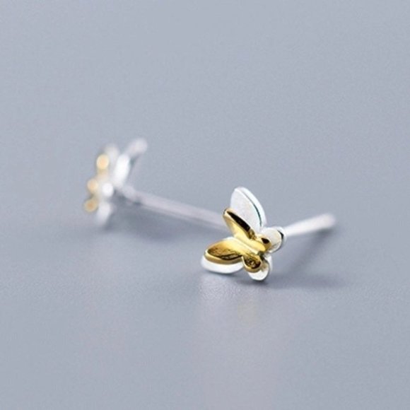 3D Butterflies Stud Earrings Silver Gold-SS027 - Picture 5 of 10